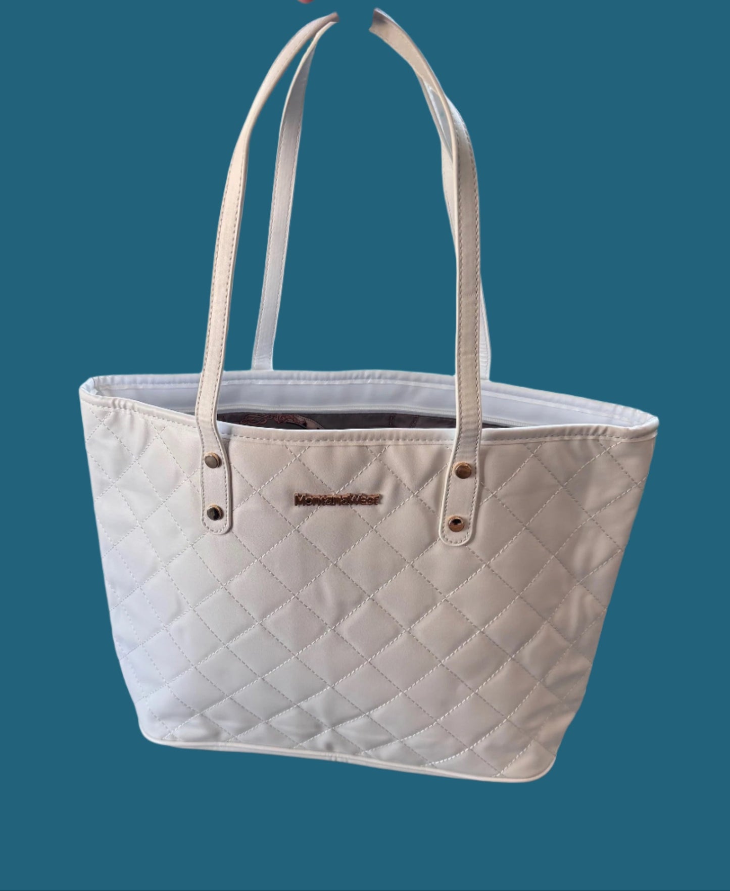 Lennox White Quilted Tote Bag by Montana West with Zipper and Vegan Leather Finish