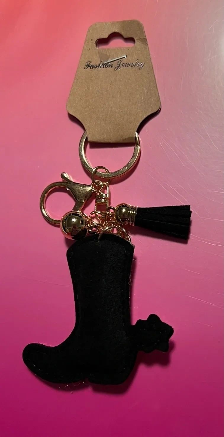 Cowhide and Rhinestone Boot Keychain