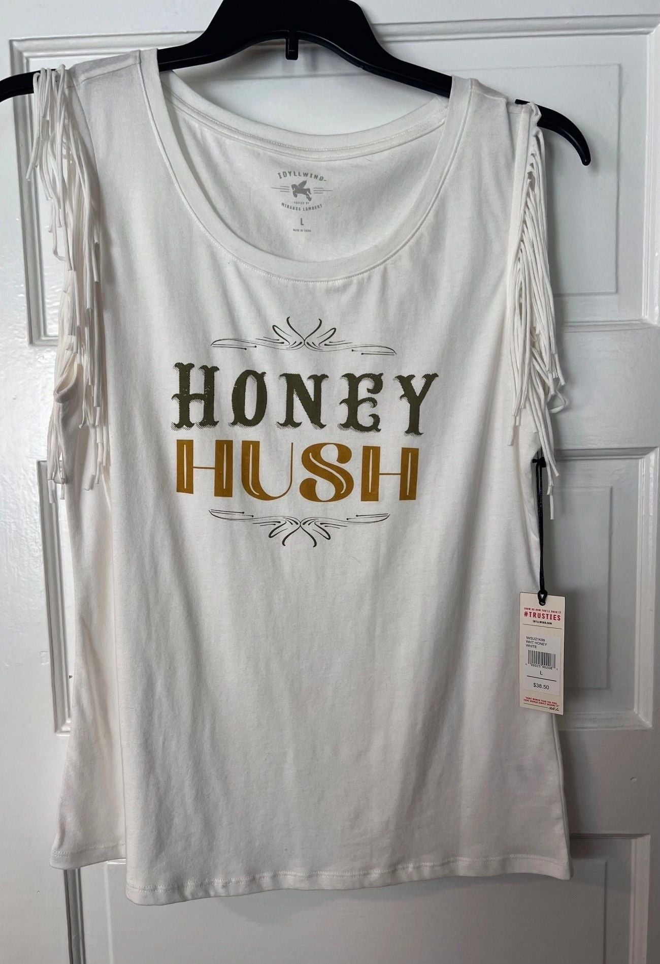 Hush Honey Sleeveless Fringe Graphic T Shirt by Idyllwind