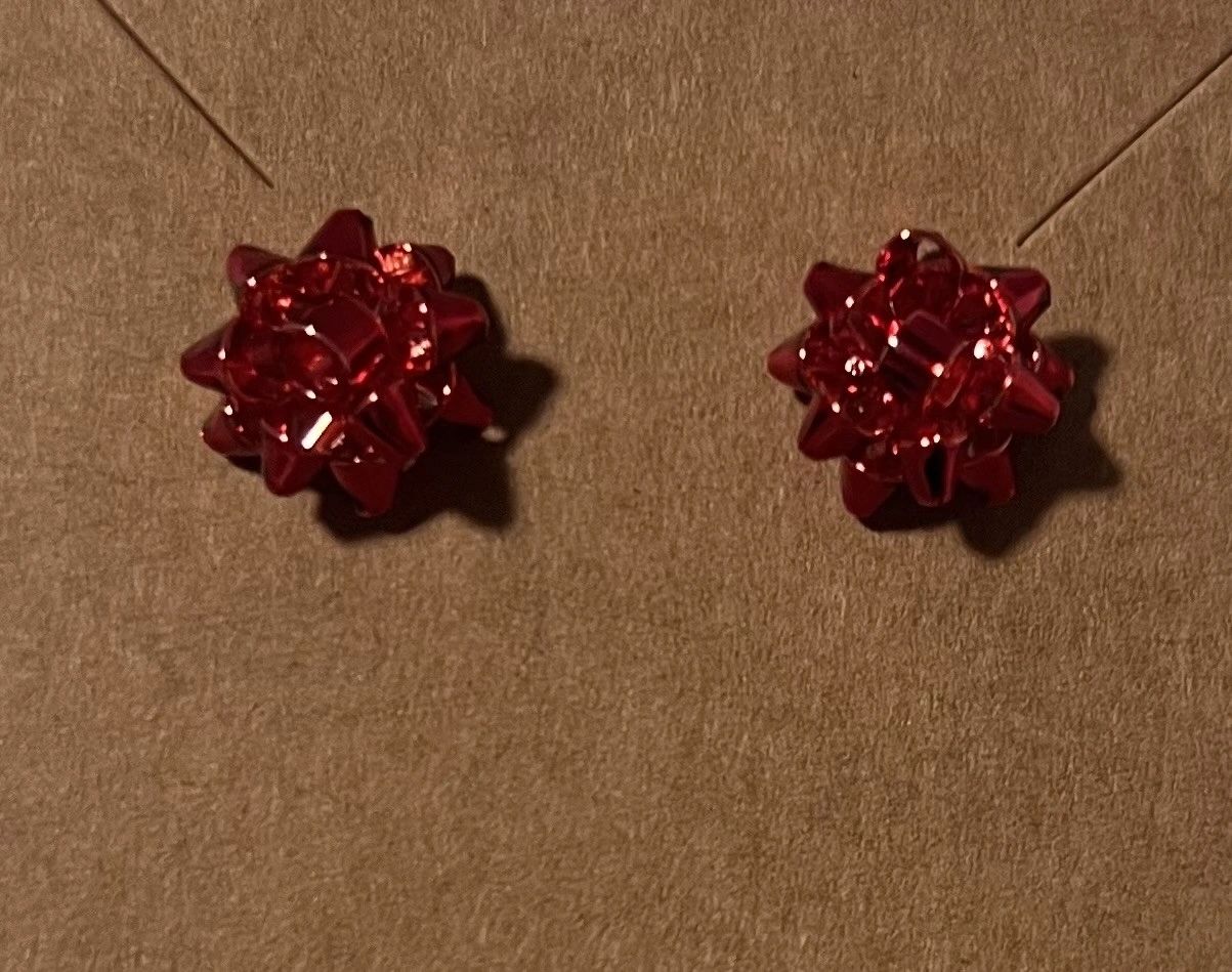 Metallic Bow Post Earrings in Silver, Gold, Red and Green