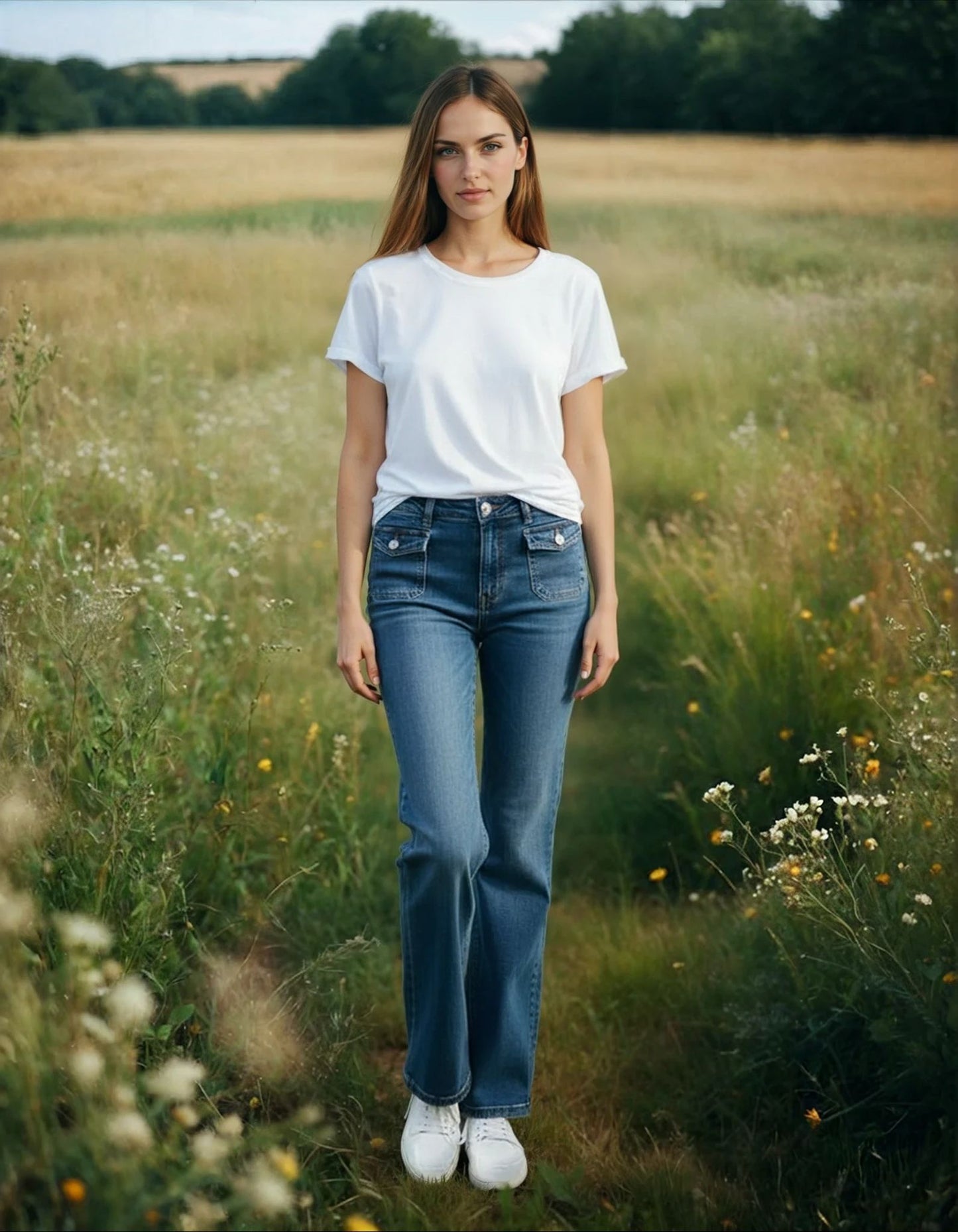 THE BABE Jean ~ Low Rise Seamed Flare Front Pocket 2 Button Closure YMI Jean