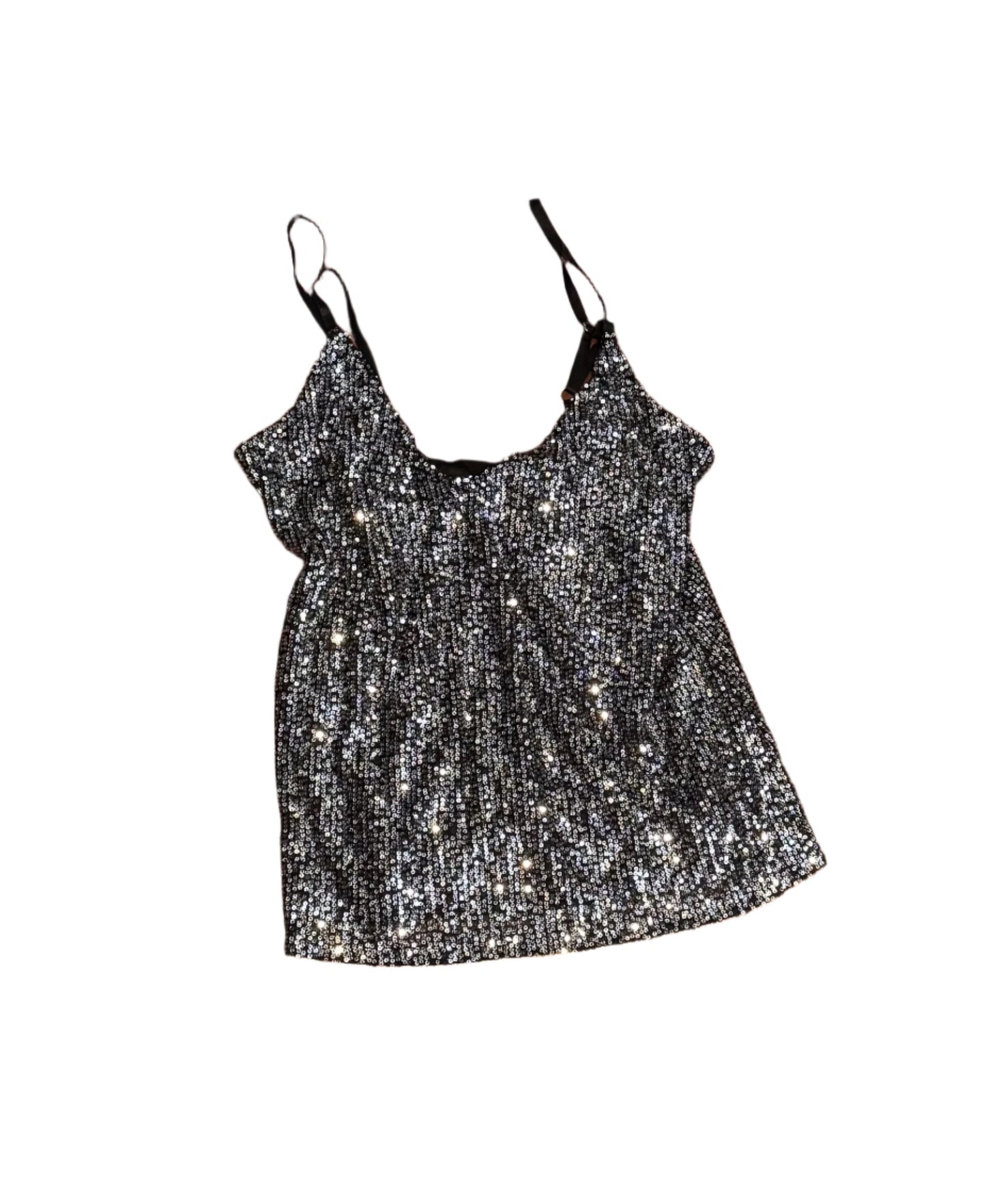 Betsy Black Adjustable Tank Top with Silver Sequins