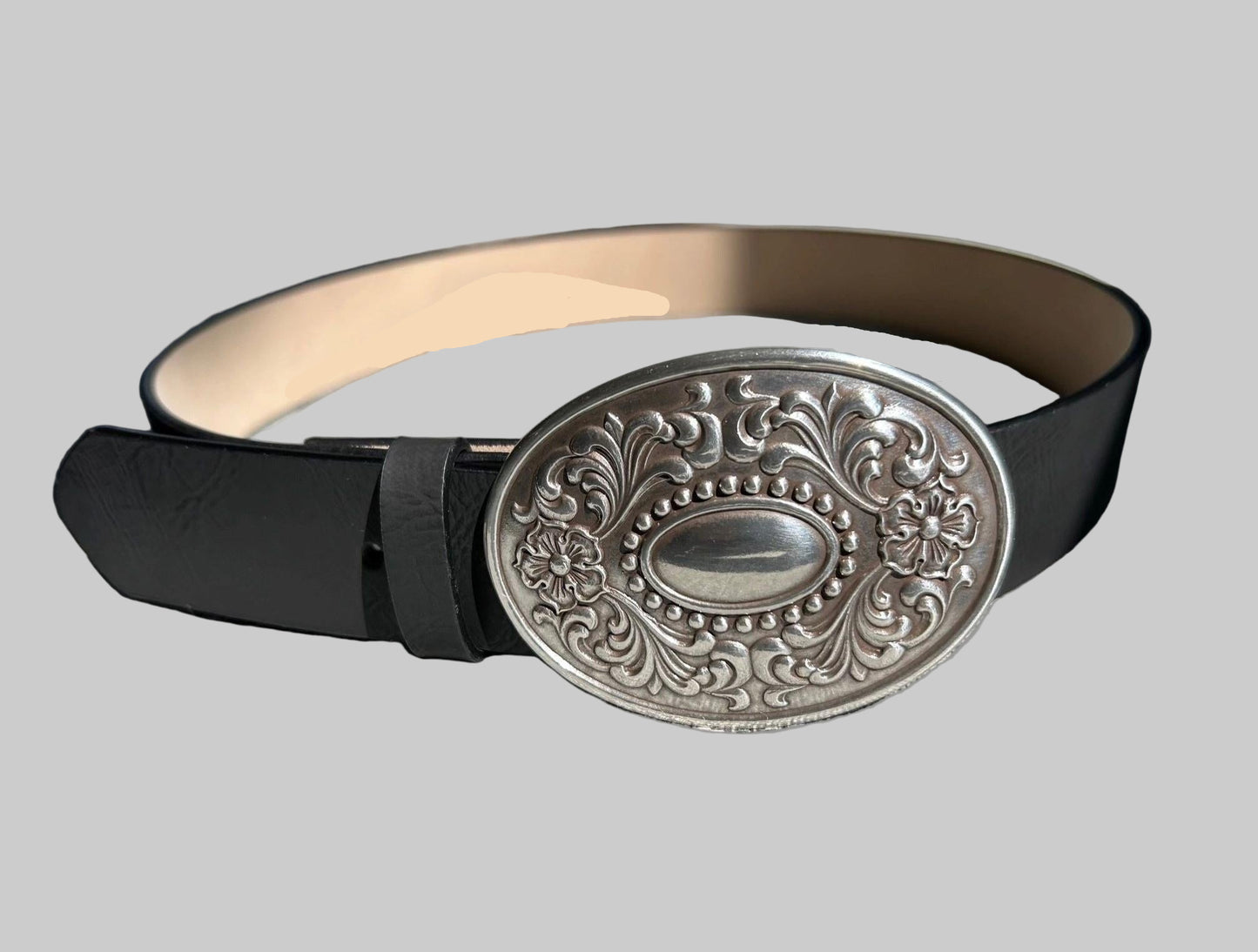 Western Oval Floral Buckle * Black Belt