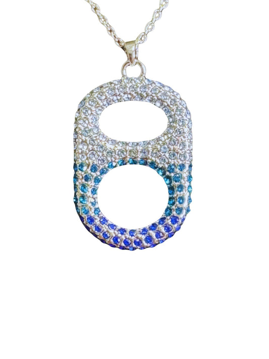 Coastal Wave Tab~ulous™ Blue Ombre Floating Poptab Necklace with navy turquoise light blue rhinestones in palladium silver