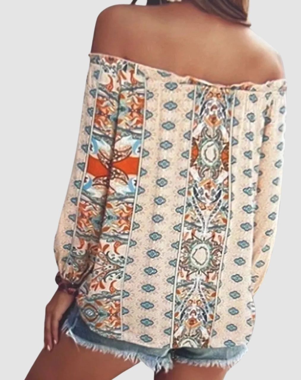 The Boho Floral Print Off the Shoulder Peasant top in Green