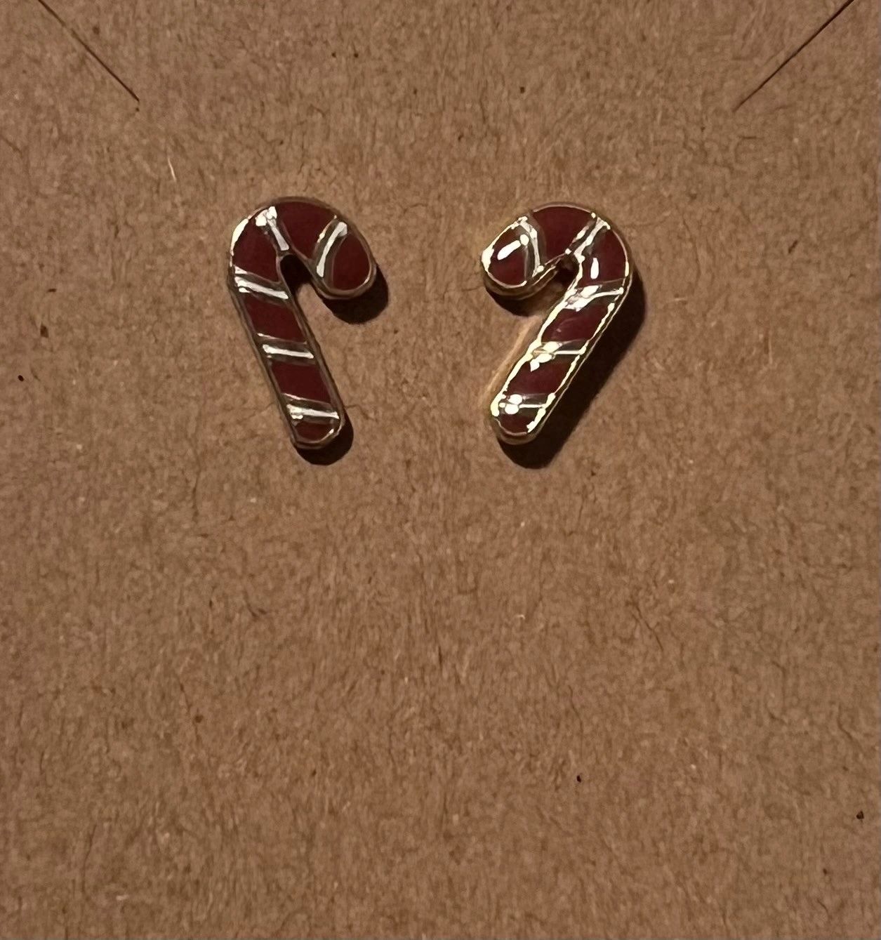 Red and White Candycane Earrings with Gold and White Painted Highlights