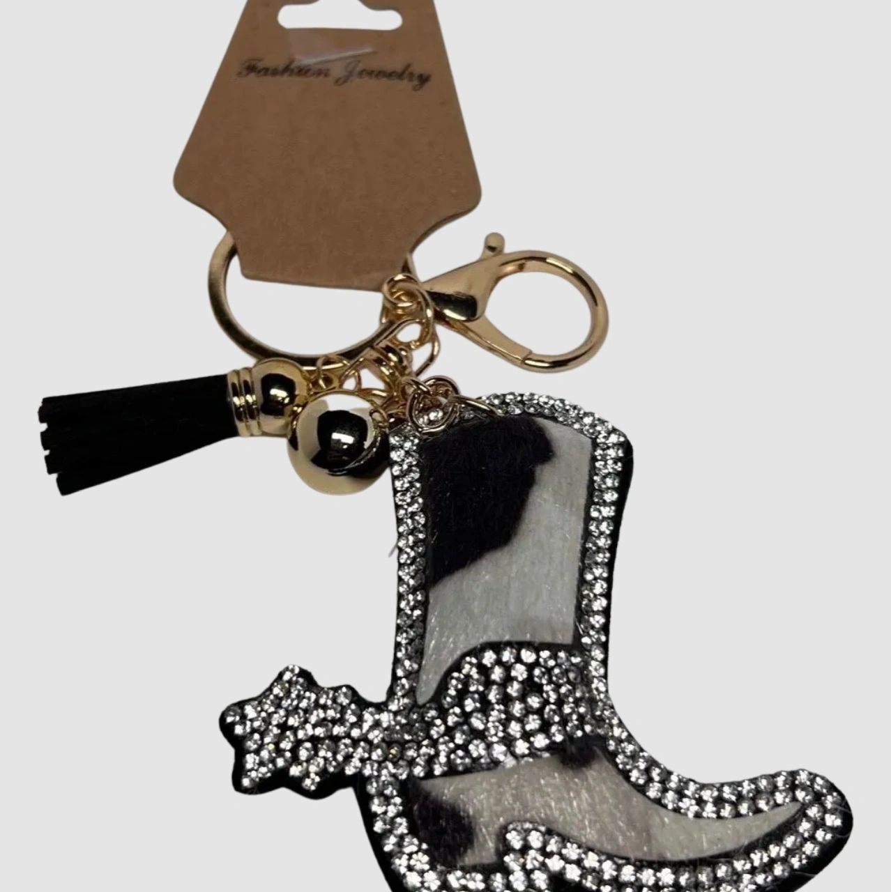 Cowhide and Rhinestone Boot Keychain