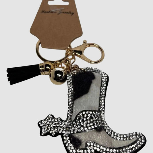 Cowhide and Rhinestone Boot Keychain