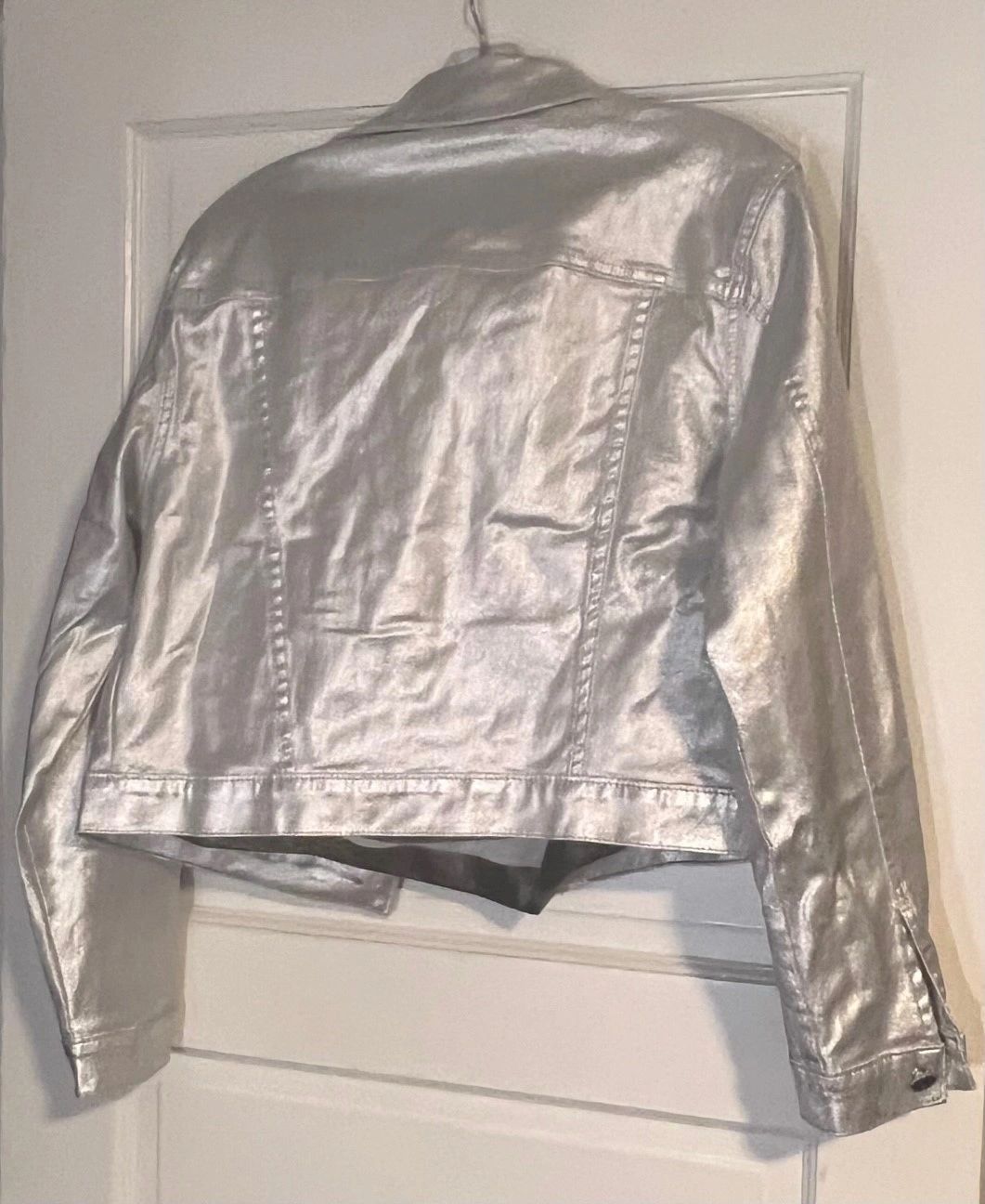 The Jackie Metallic Silver Coated Button Up Jacket by ITOO