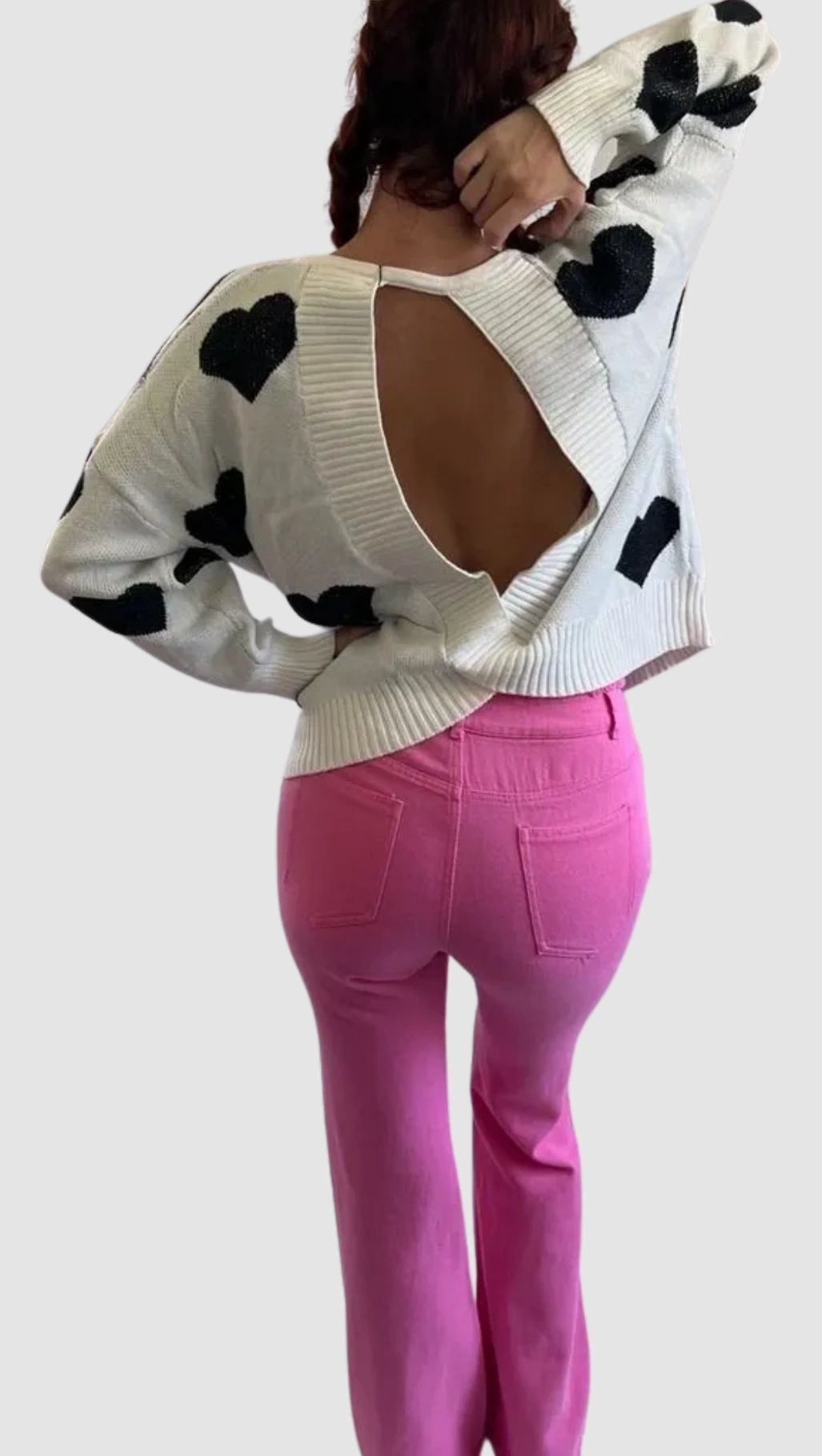 The Sweetheart Sweater ~ Keyhole Back & Black Hearts