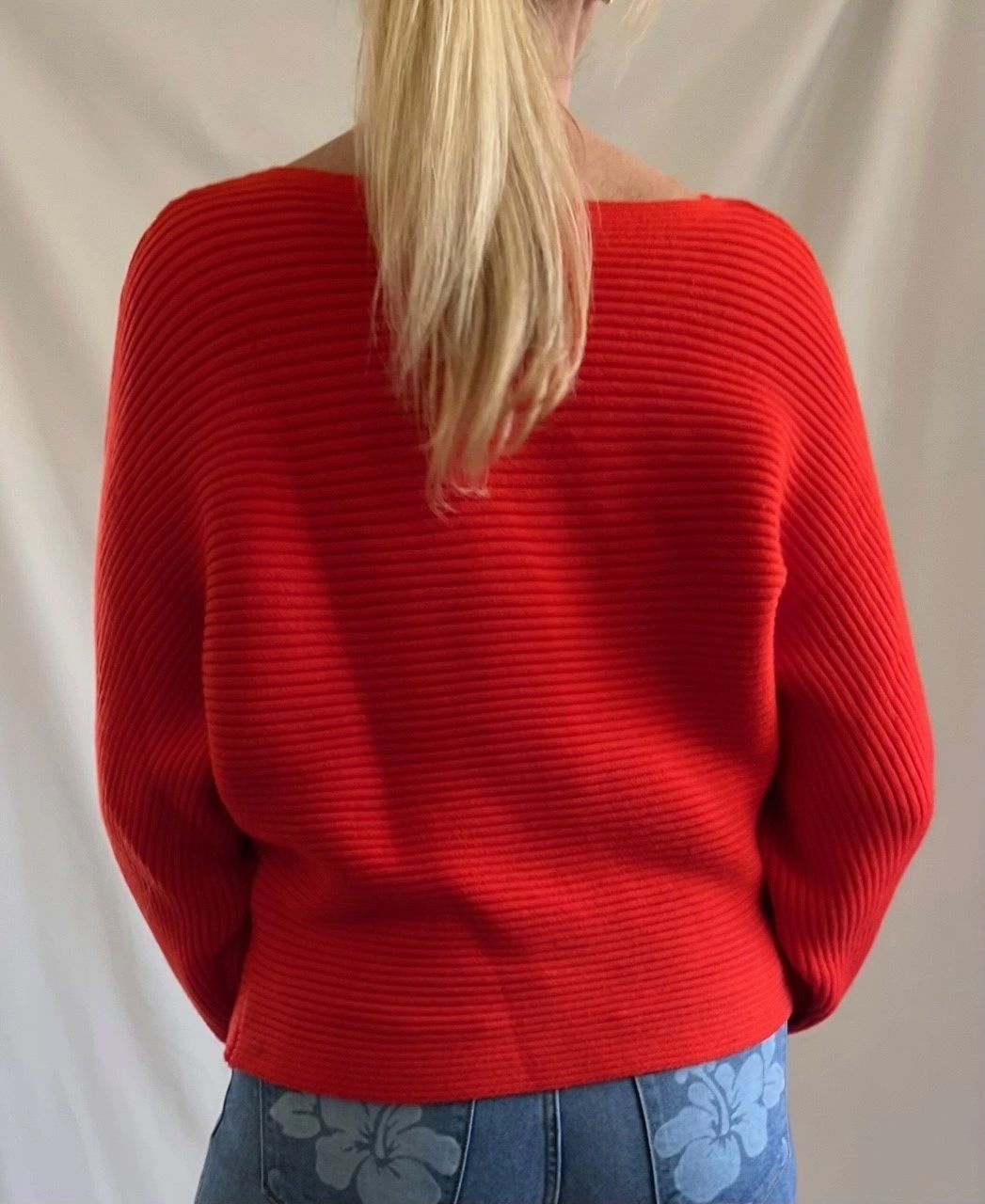 The Victoria Sweater ~ Boatneck Dolman Long Sleeve Ribbed Off the Shoulder