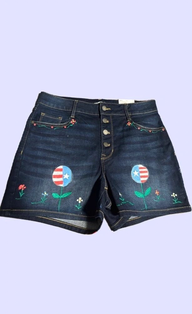 Whimsical Flower 4Th Of July Shorts ~ NineWest Women's Size 8