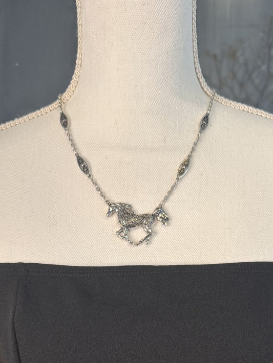Enchanted Gallop Filigree Horse Necklace