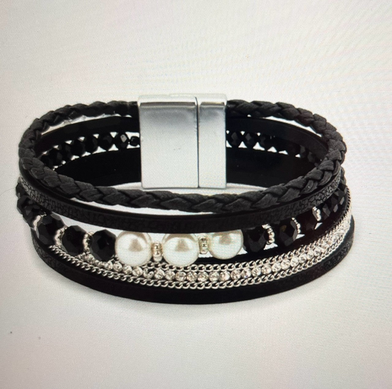 Multi LayerBlack and Silver Embellished Bracelet