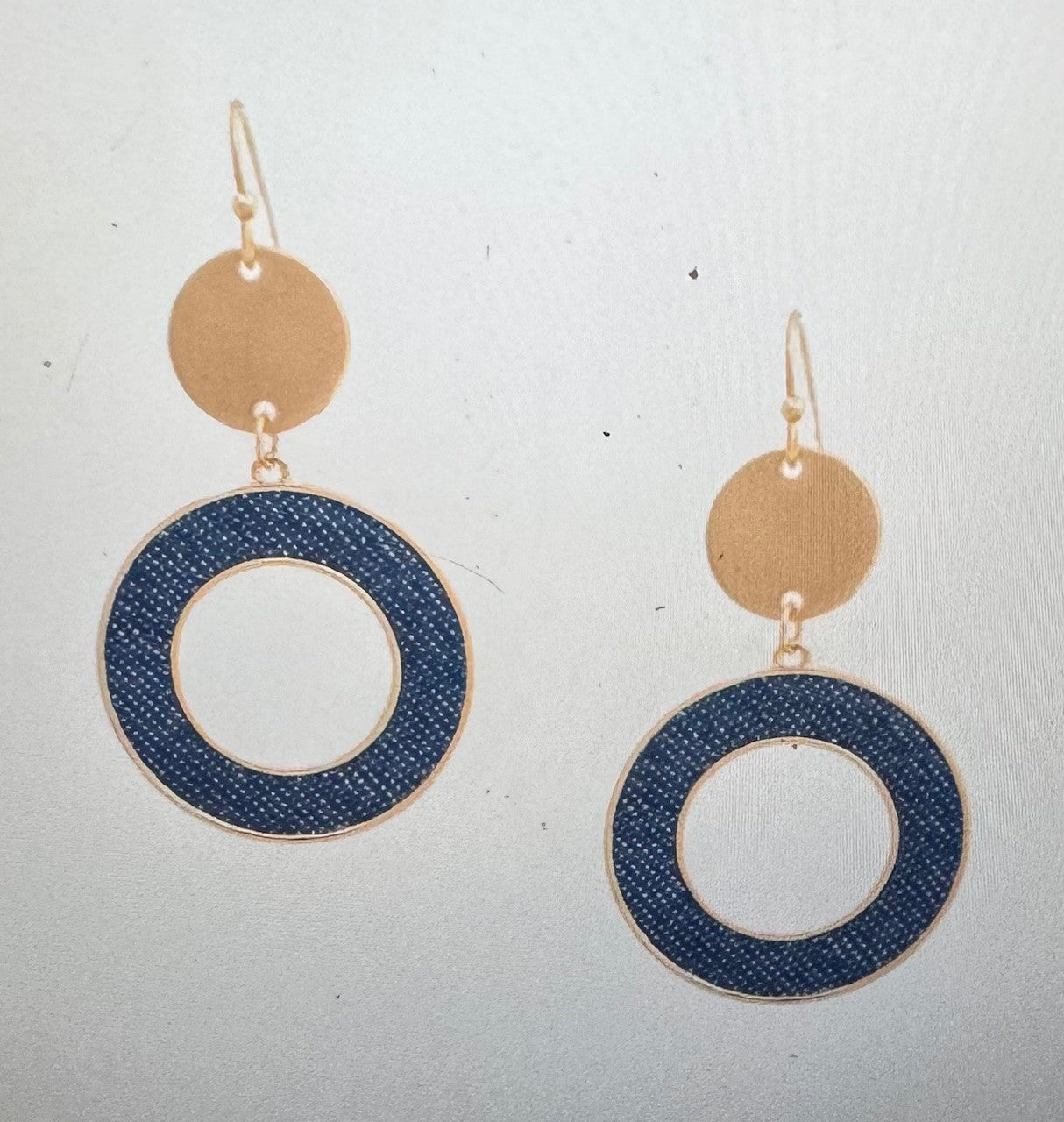 Denim and Gold Dangle Earrings