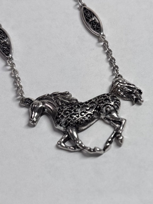 Enchanted Gallop Filigree Horse Necklace