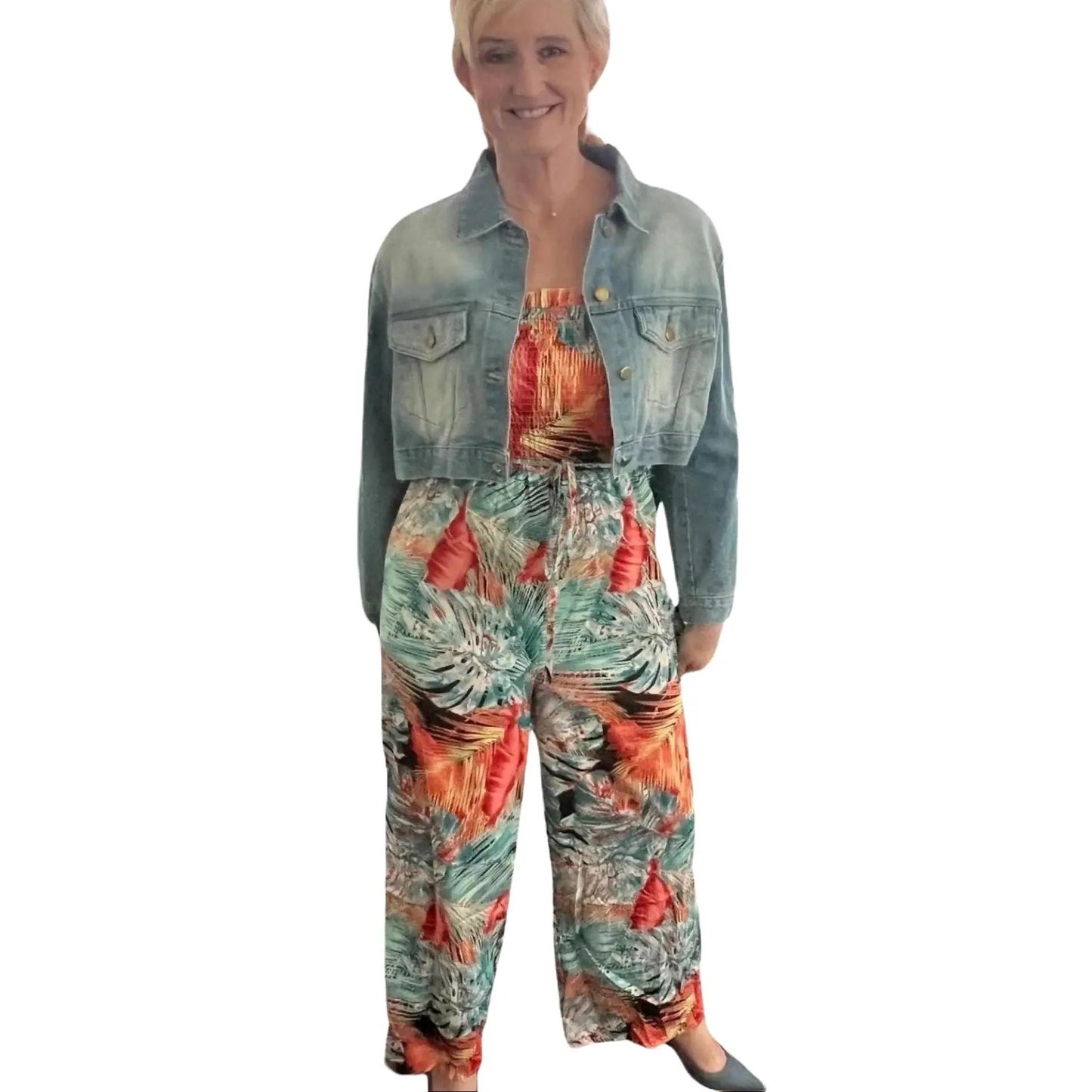 Palm Paradisio Strapless Jumpsuit