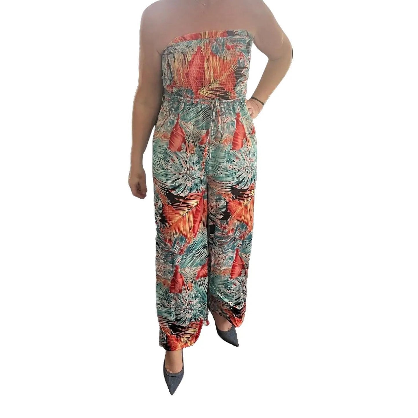 Palm Paradisio Strapless Jumpsuit