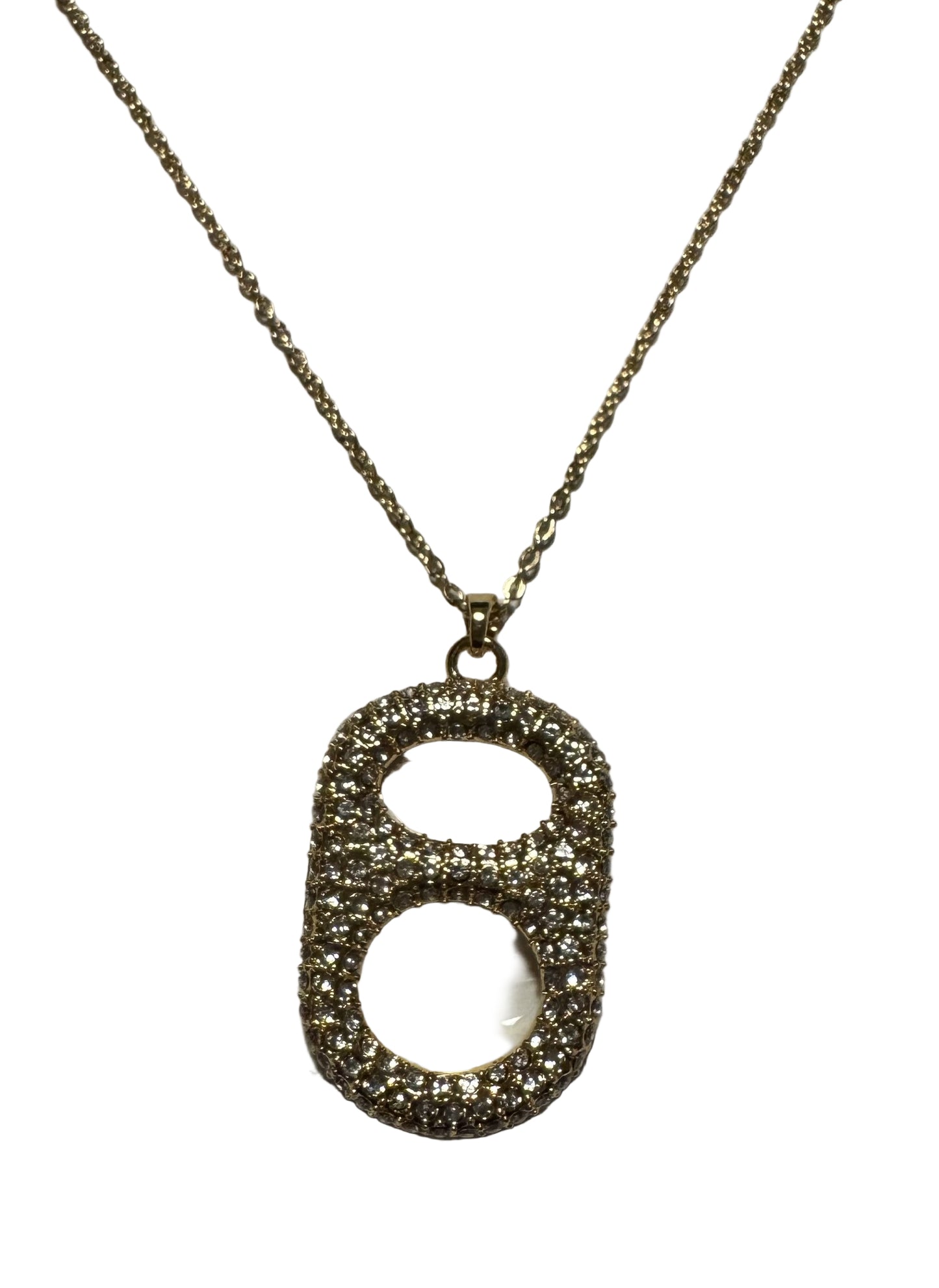 Luxe Silver Crush Floating Poptab Pendant Necklace front view with clear rhinestones