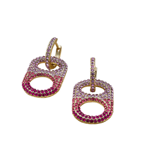 Pink Cherry Pop Tab Ombre Rhinestone Earrings - Alloy and 18K Gold