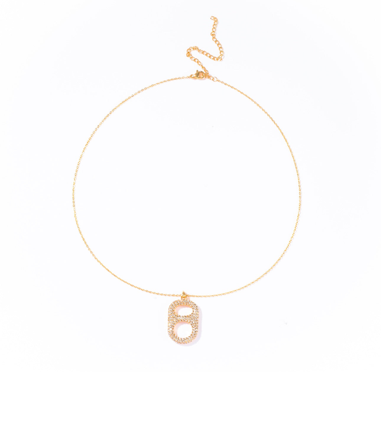 Luxe Sun Kissed Gold Floating Pop Tab Pendant Necklace  18K Gold Coated Brass, All Clear Rhinestones poptab