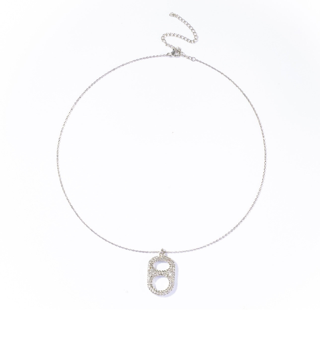 Luxe Silver Crush Floating Poptab Pendant Necklace front view with clear rhinestones