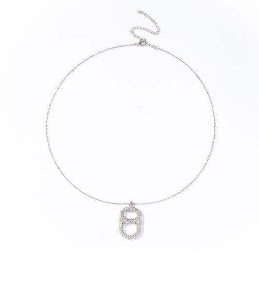 Luxe Silver Crush Floating Poptab Pendant Necklace front view with clear rhinestones