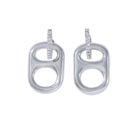 silvver crush matching Classic Poptab and Rhinestone Huggie Silver Hoop Earrings - silver charm