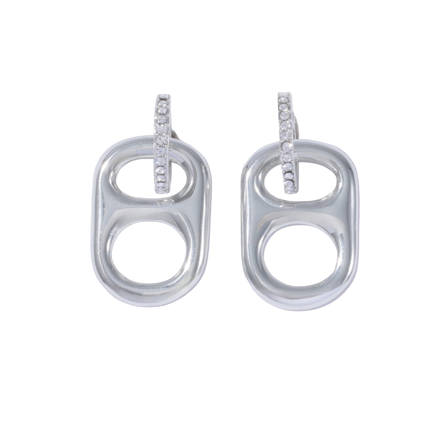 silvver crush matching Classic Poptab and Rhinestone Huggie Silver Hoop Earrings - silver charm