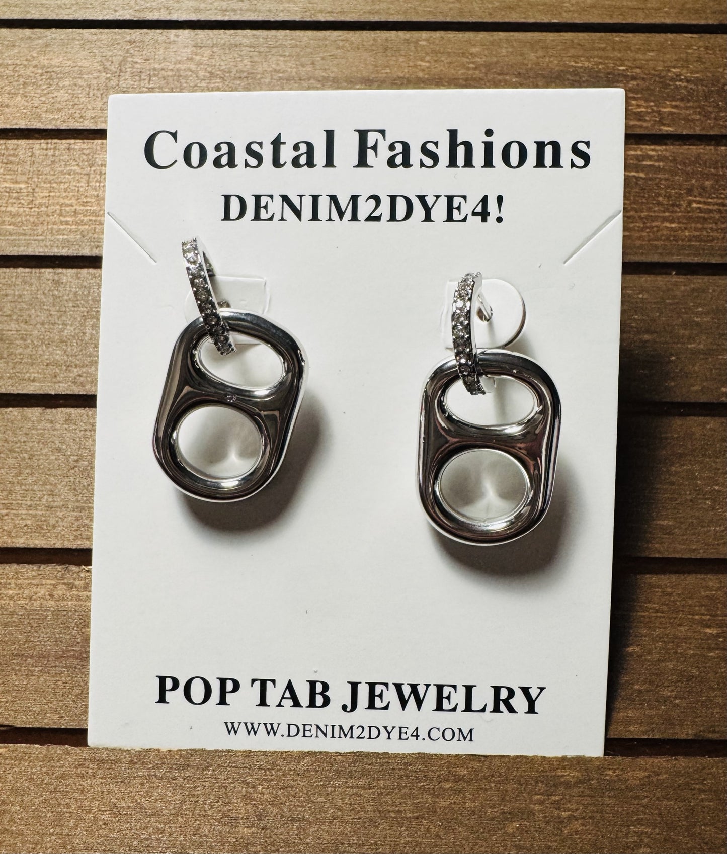 Classic Poptab and Rhinestone Huggie Silver Hoop Earrings - product card