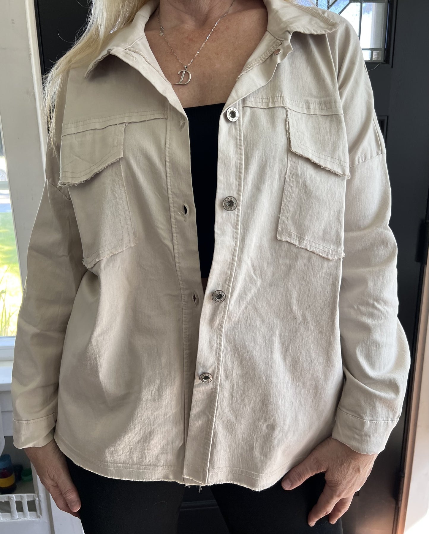 Rock & Roll Beige Long Sleeved Jacket ~ Slightly Oversized, Stretch Cuffed / Rolled with Collar & Button Front ~ ITOO