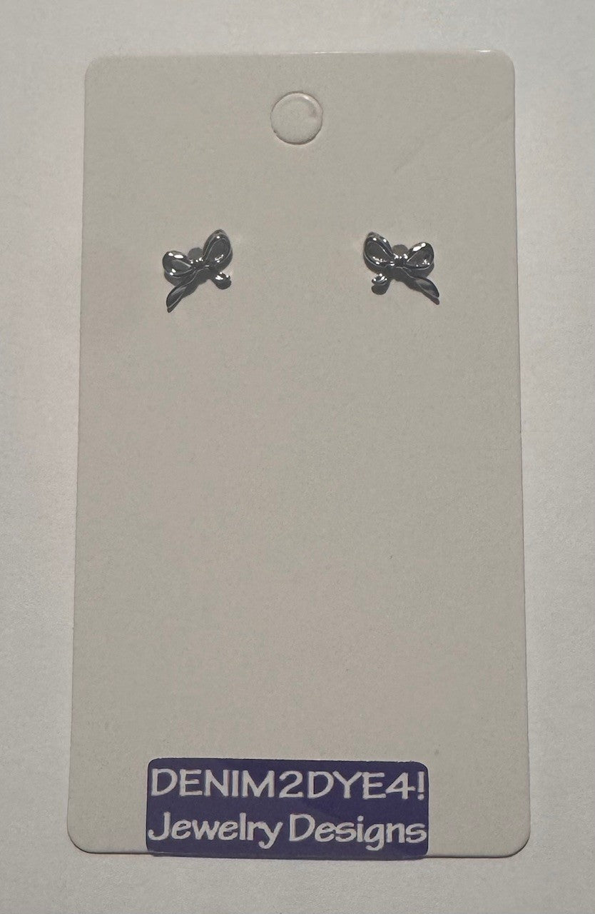 Dainty brass bow stud earrings in gold or silver with silicone backs – hypoallergenic, lightweight, and perfect for gifting