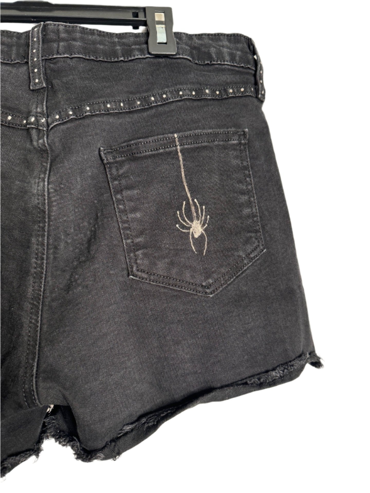Spider and Web Design Hand Bleached Shorts - "Just Black" Repurposed Size 13 / 31 with Raw Hem