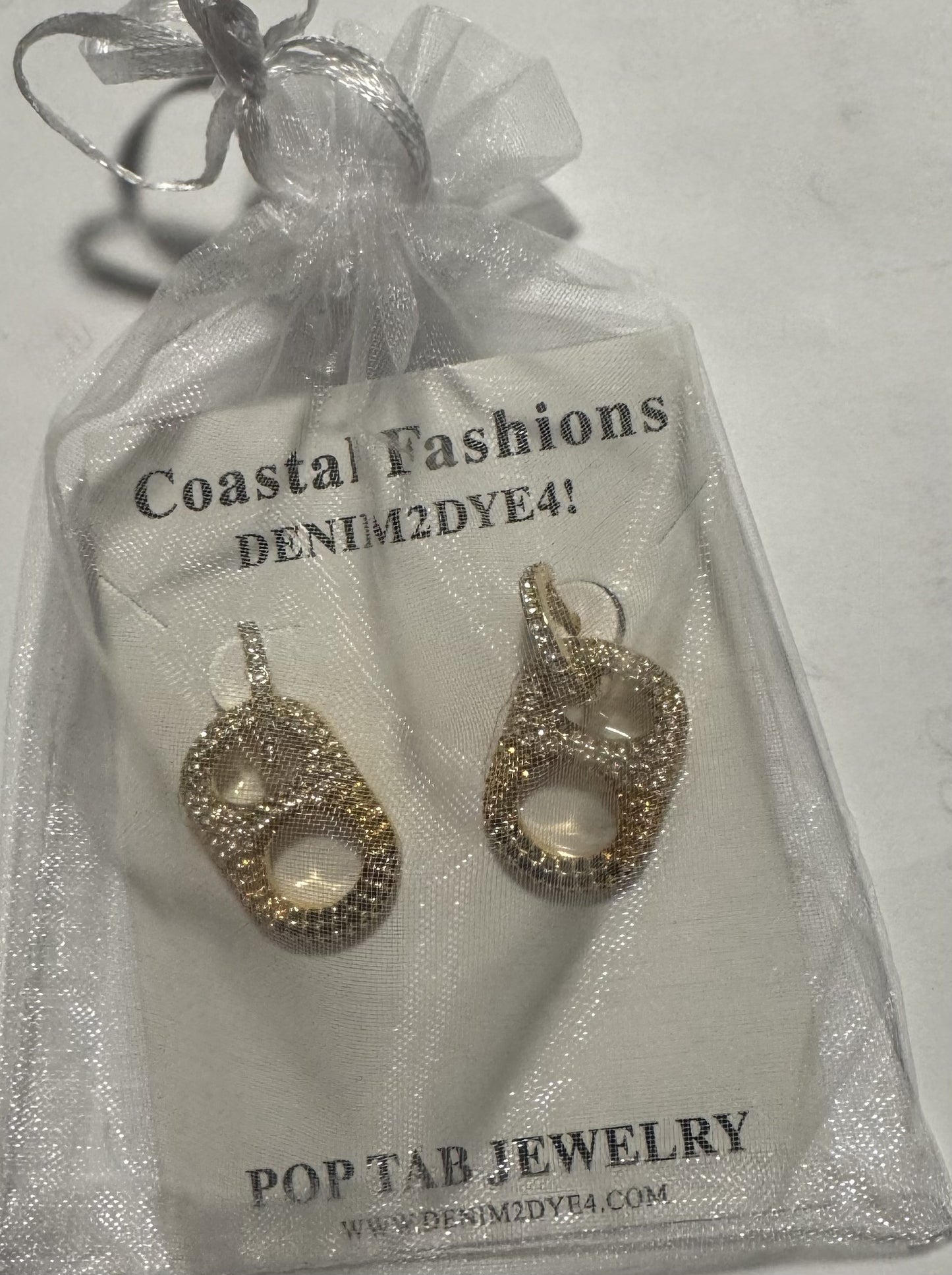 Coastal Ember Ombre Pop Tab Earrings 18K Gold Plated Brass, Black, Gold and Clear Rhinestones poptab