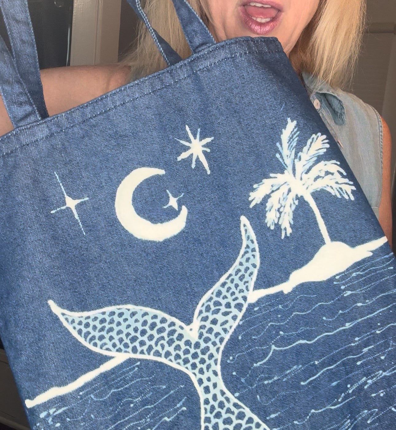 HAND BLEACHED DENIM TOTES