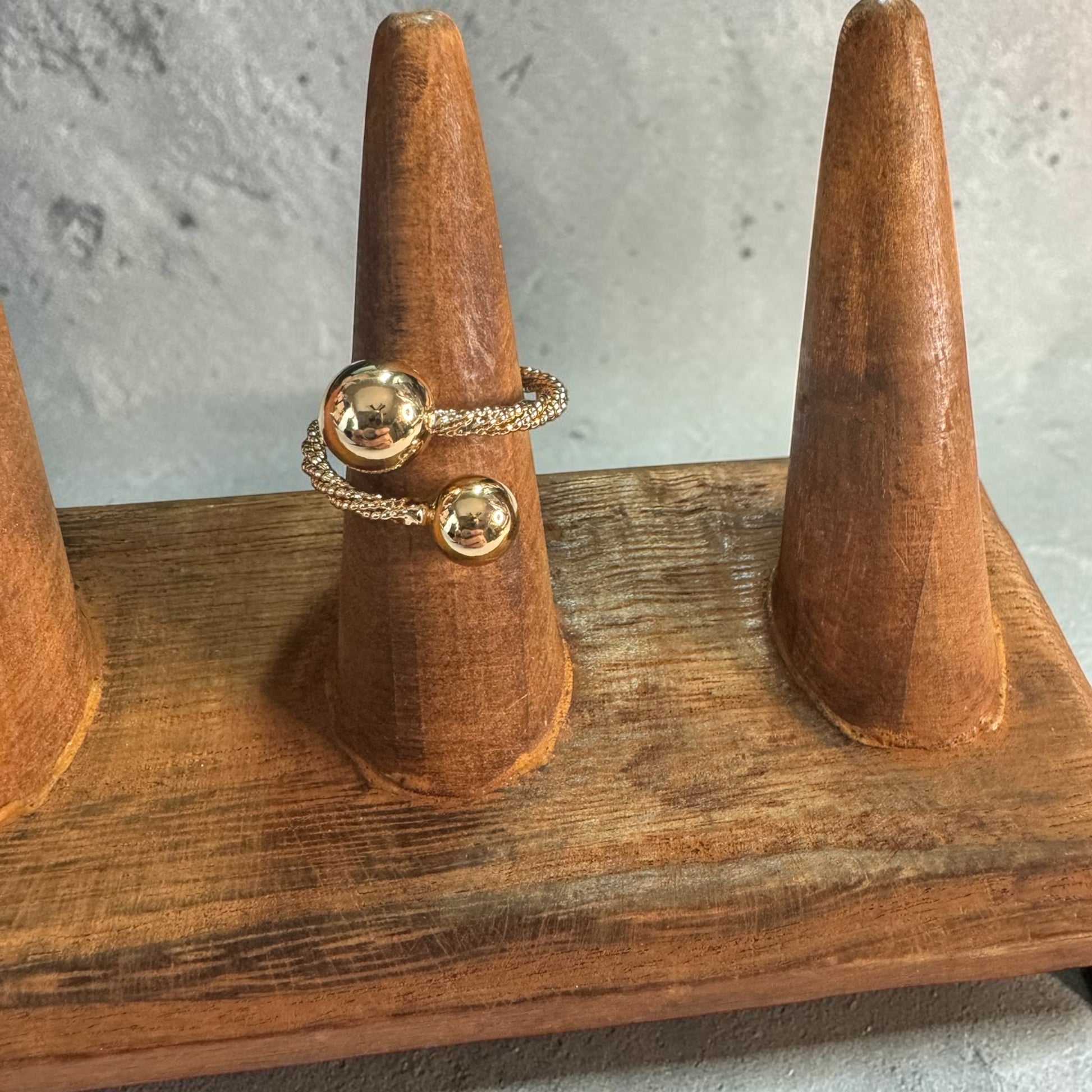 Geo Adjustable Ring in polished gold finish with sculptural bead accents