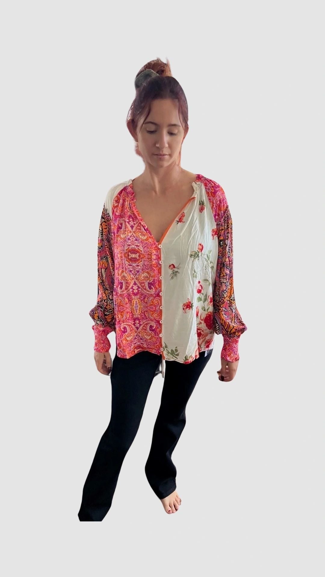 Patchwork Floral Peasant Top