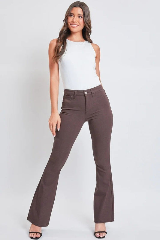 YMI Jr. Hyperstretch Forever Color High Rise Flare Coco Brown - The Total Babe Pant
