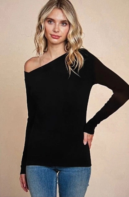 Asymmetrical Long Sleeve One Shoulder Jersey Top