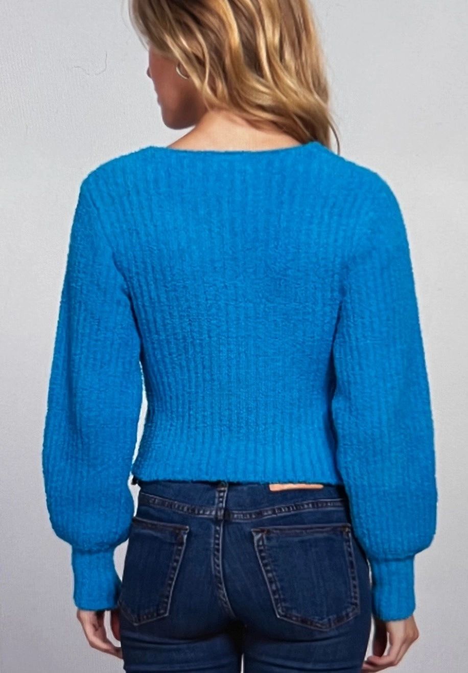 The Robin Sweater - Soft V Neck Long Puffed Sleeve Sweater