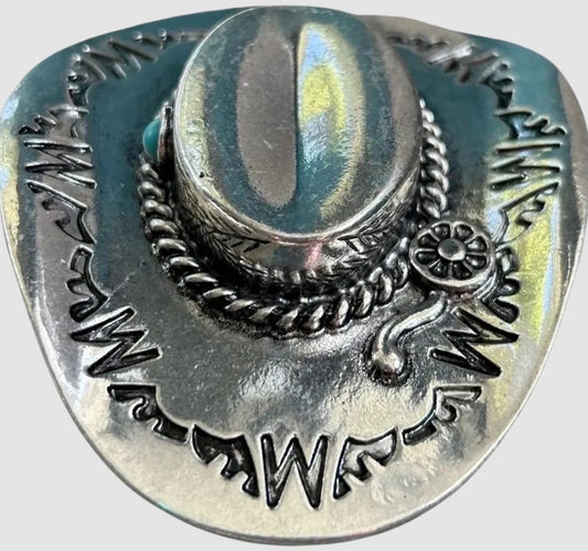 Cowgirl Hat Silver & Turquoise Belt Buckle