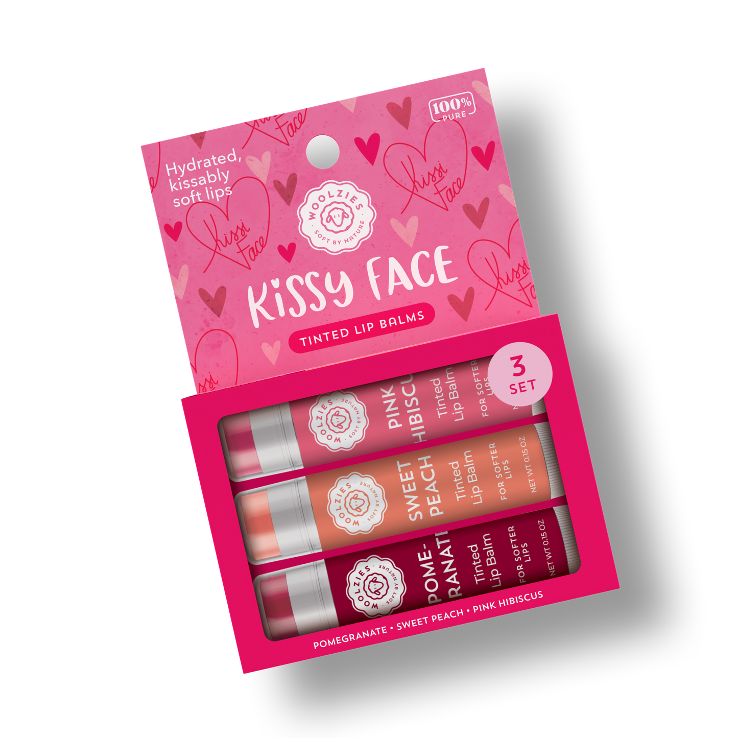 Kissy Face Tinted Lip Balm Set of 3 - Vegan Gluten Free All Natural