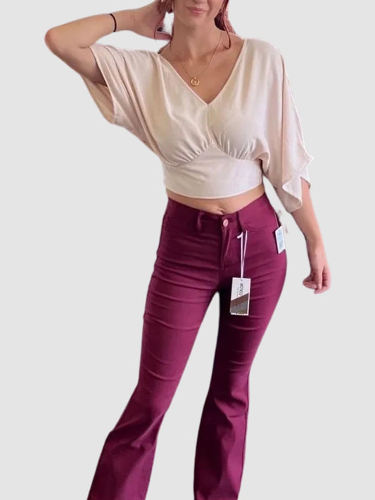Jessica Top ~ Wide Sleeve, Keyhole Back Blouse in Cream, Black or Magenta