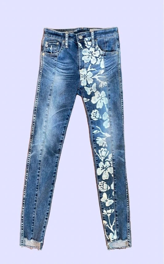 Cherry Blossom Distressed Hand Bleached Jeans