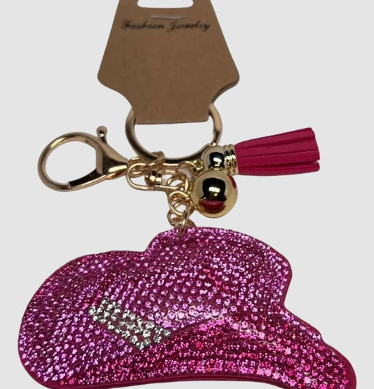 Cowgirl Rhinestone Hat Keychain Pink