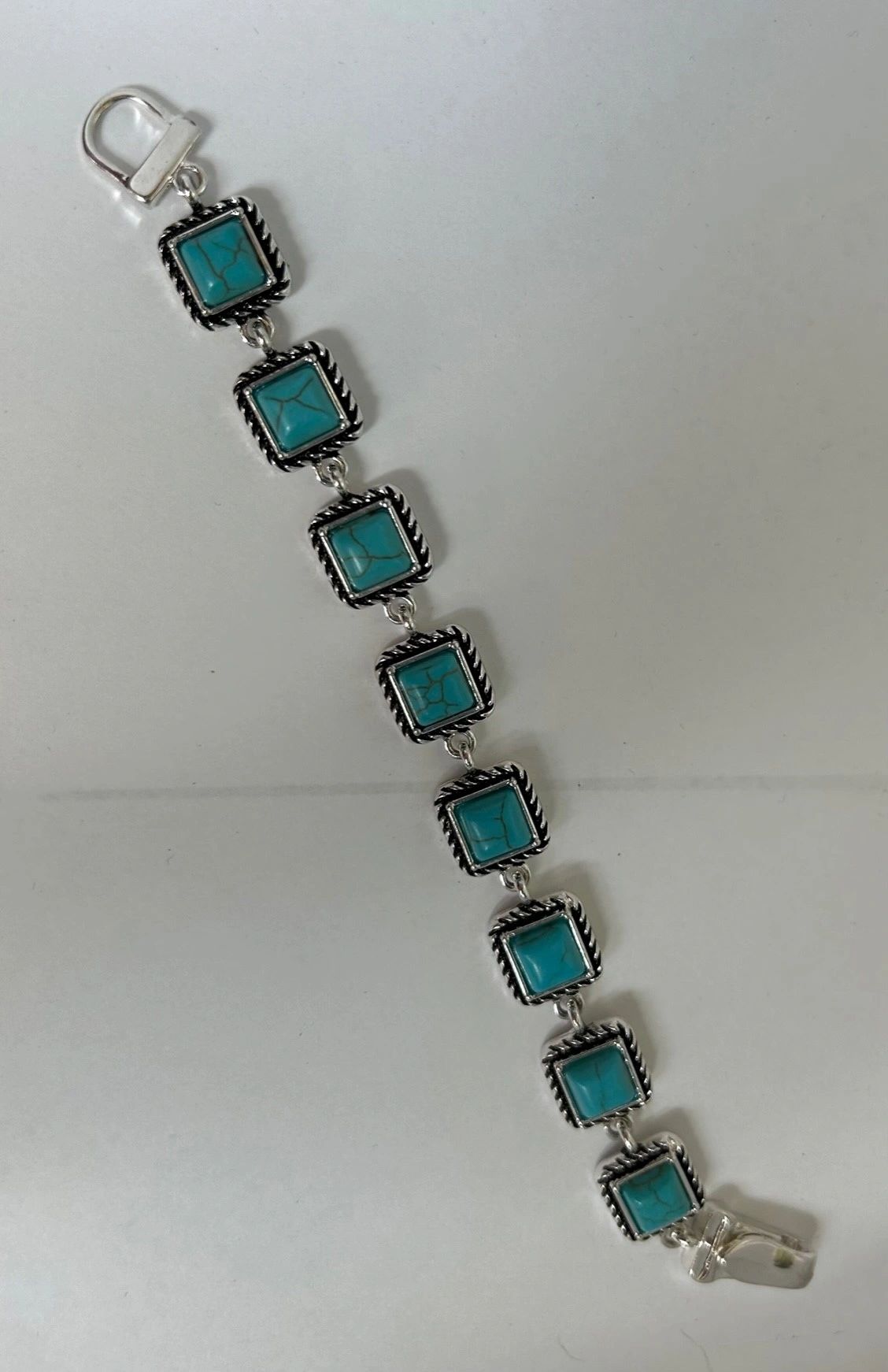Silver Brass Turquoise Square Concho Bracelet
