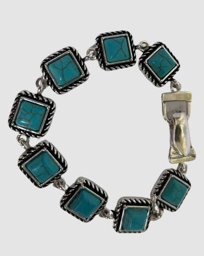 Silver Brass Turquoise Square Concho Bracelet