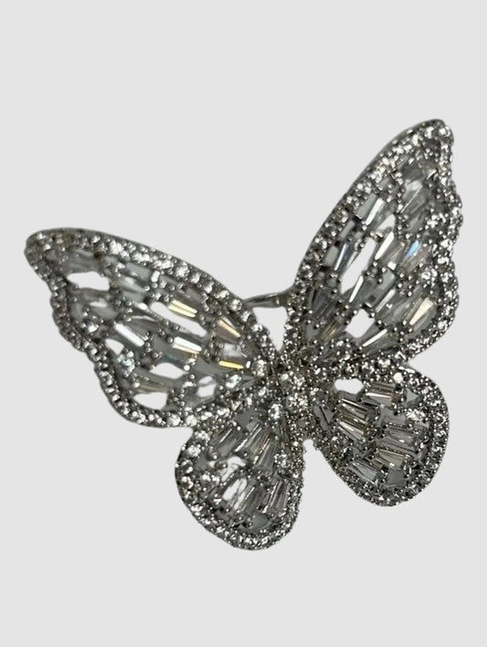 Butterfly Ring - Rhodium Rhinestones and is Adjustable.