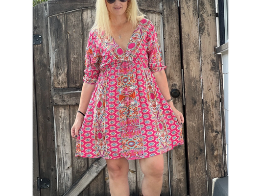 The Sunshine Floral Mini Dress with Floral Pattern and 3/4 sleeve