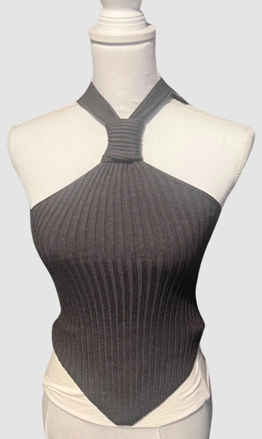 The Doreen Woven Ribbed Tank with Necktie detail